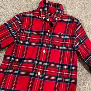 Vineyard Vines boys button collared dress flannel whale shirt Christmas plaid 4T